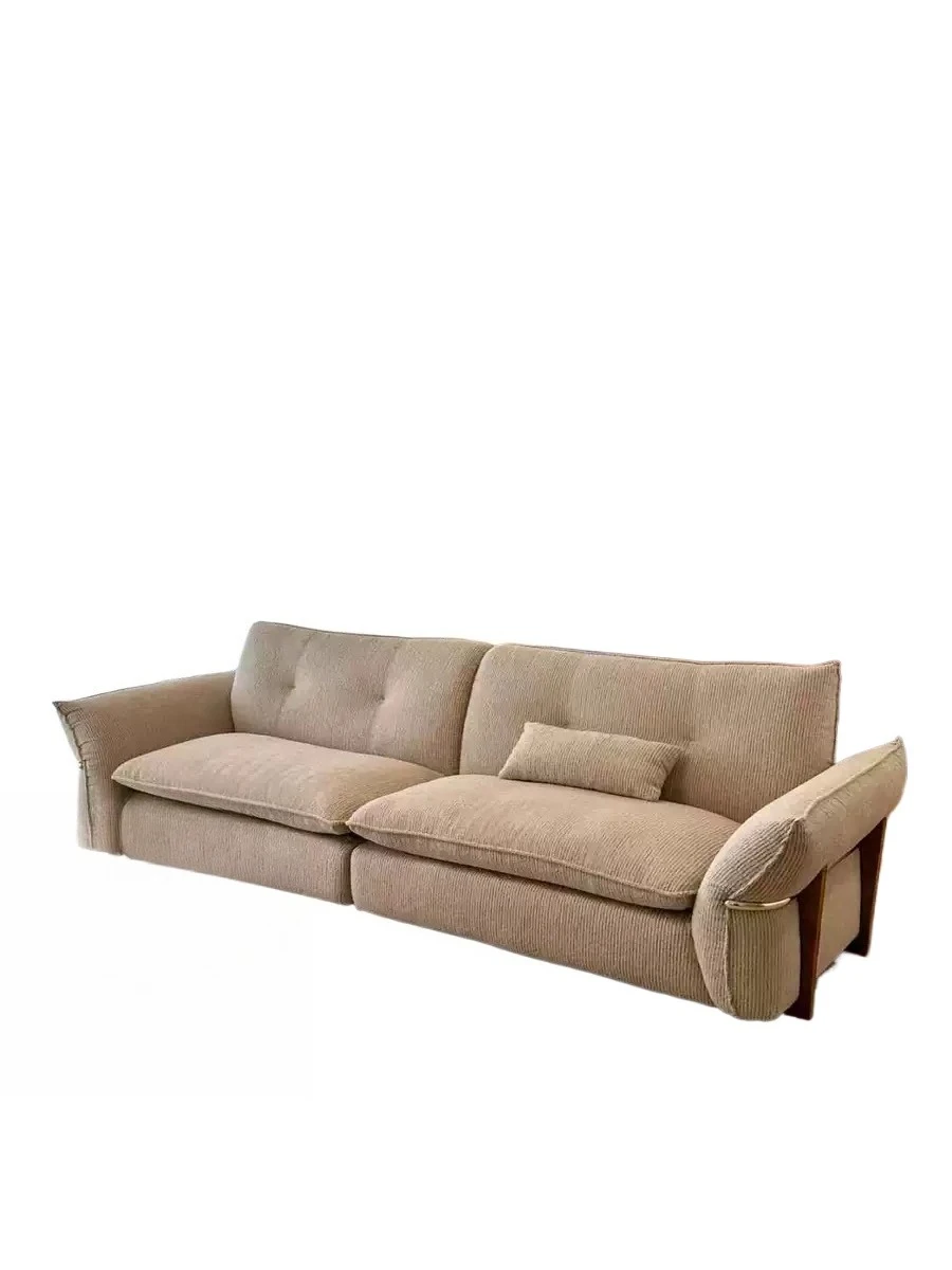 French retro linen cotton sofa with solid wood straight frame, removable and washable cover, comfortable and warm living room
