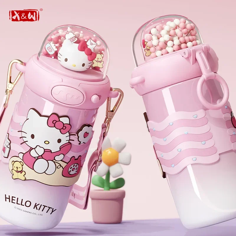 X&W Sanrio Vakuumbecher, Cartoon-Thermosbecher, Edelstahl-Strohbecher mit Hebeseil, Kuromi My Melody, tragbare Kinder-Wasserflasche
