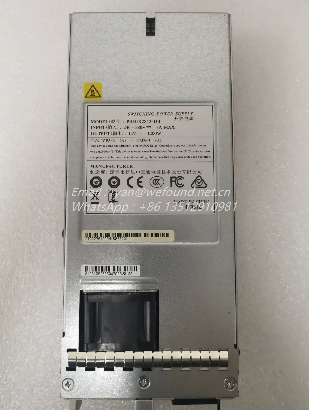 Módulo de fuente de alimentación CC de alto voltaje, PHD1K2S12-DB, 1200W, 02270183