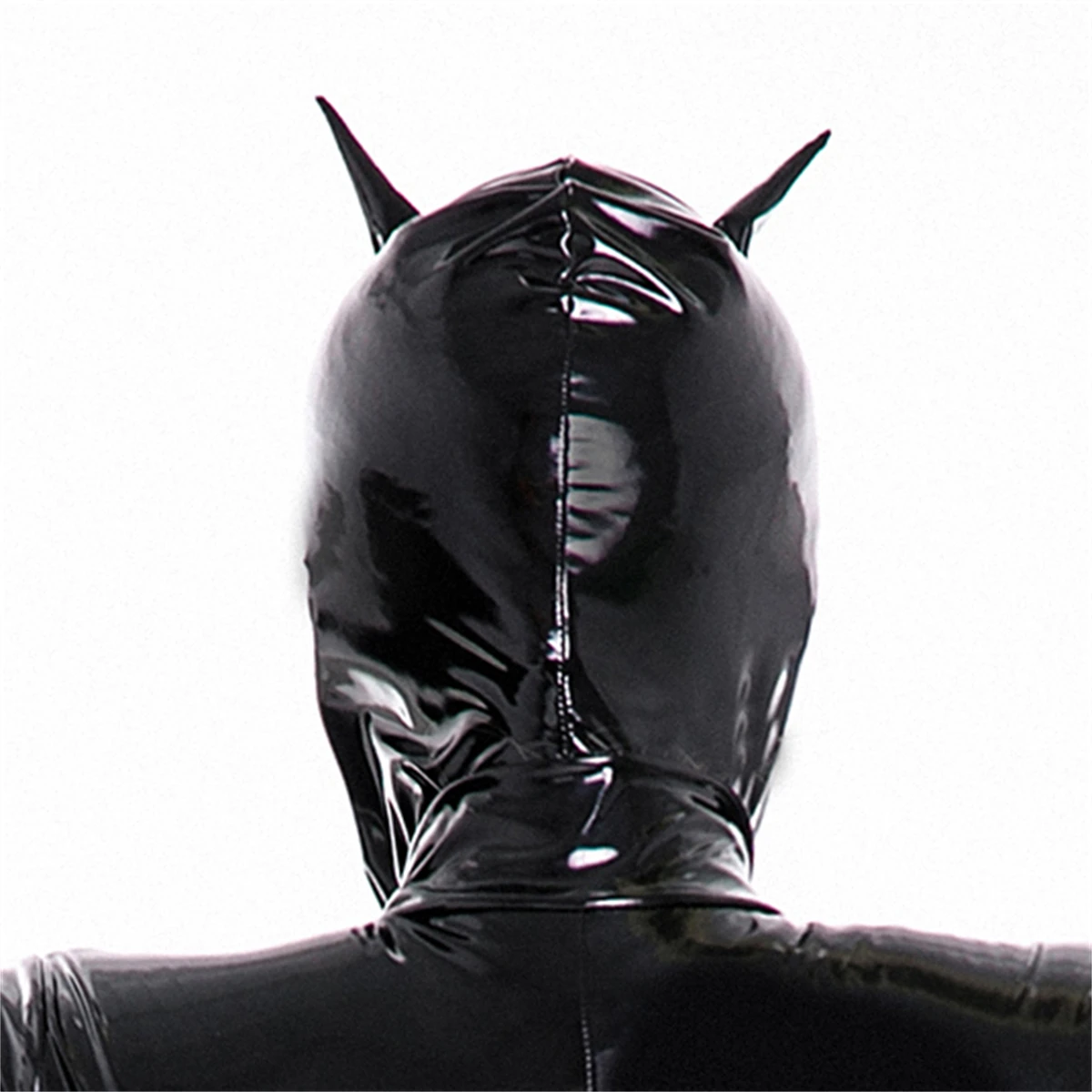 Nuove donne sexy Wetlook Lattice Occhi aperti e bocca Copricapo Cappuccio Maschera Copricapo in pelle PVC per costumi di Halloween Cosplay Party