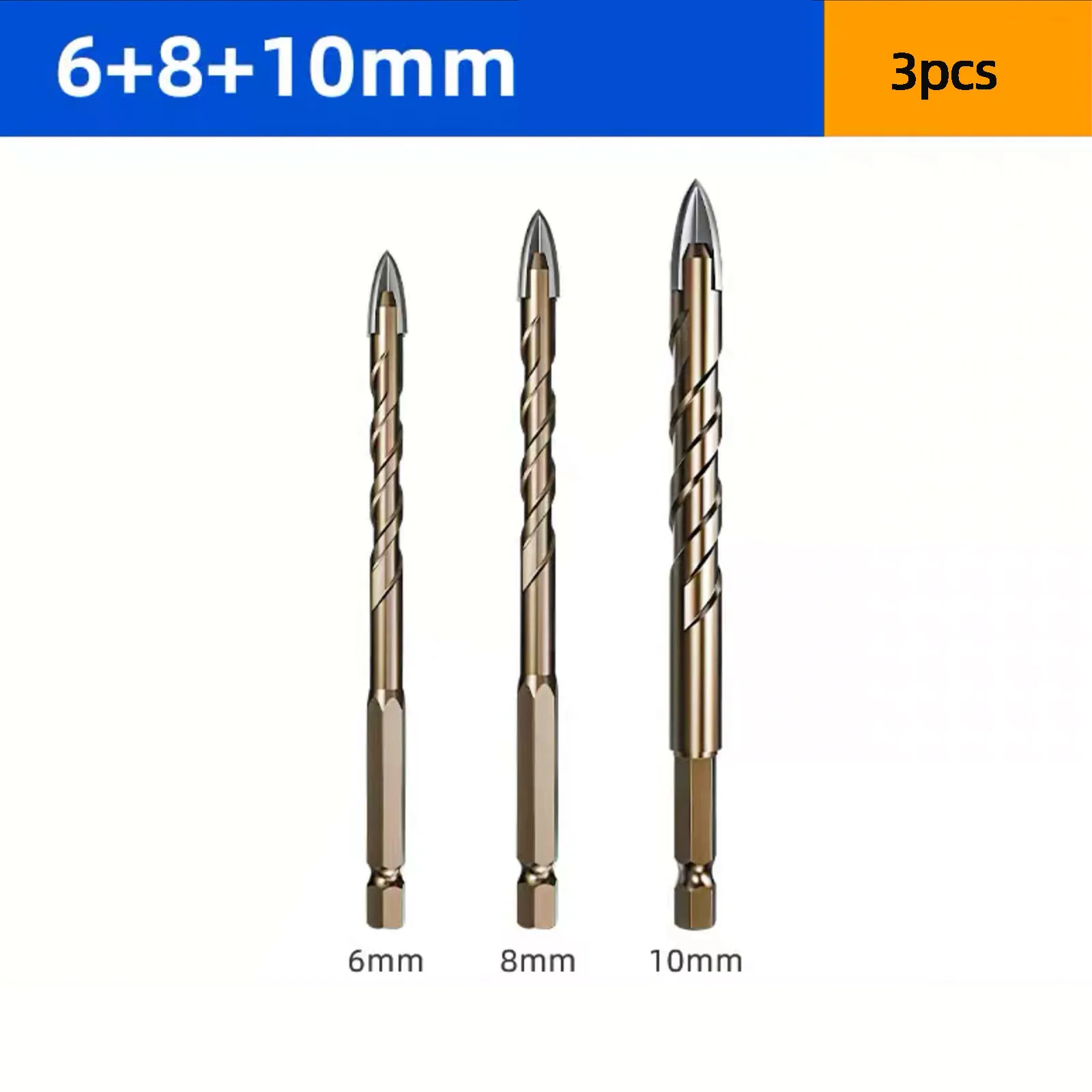 Carbide Cross Hex Drill Bits Set 6mm 8mm 10mm 12mm 4 Edged Drilling Glass Ceramic Concrete Hole Opener YG6X Power Tool Triangle