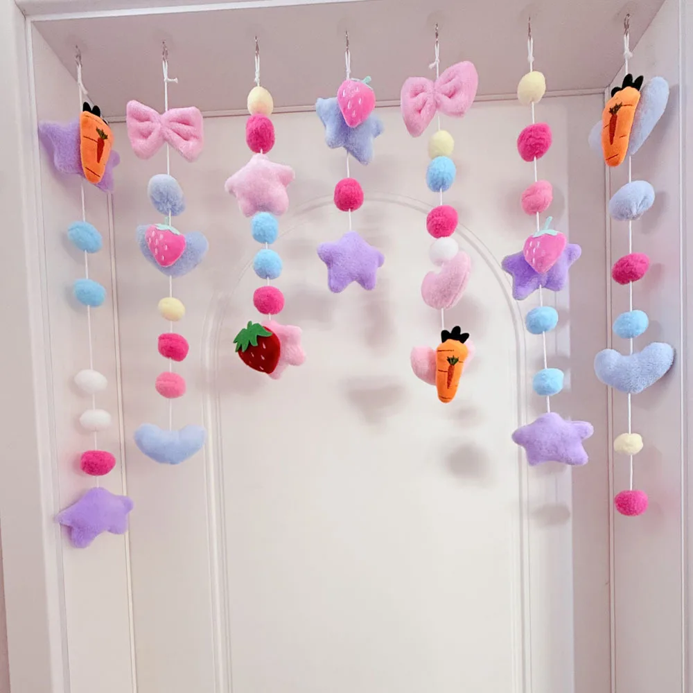 Cute Adhesive Hook Pink Short Curtain Thread Partition Hanging Window Decor Doorway Curtains Bathroom Door Curtain Girls Bedroom