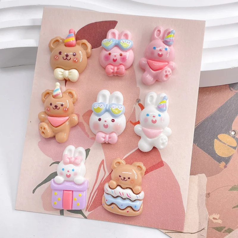 

10pcs Cartoon Bear Rabbit Series Figurine Resin Cabochon Flatback Crafting Supply Diy Party Jewellery Decor Crafts Accessories