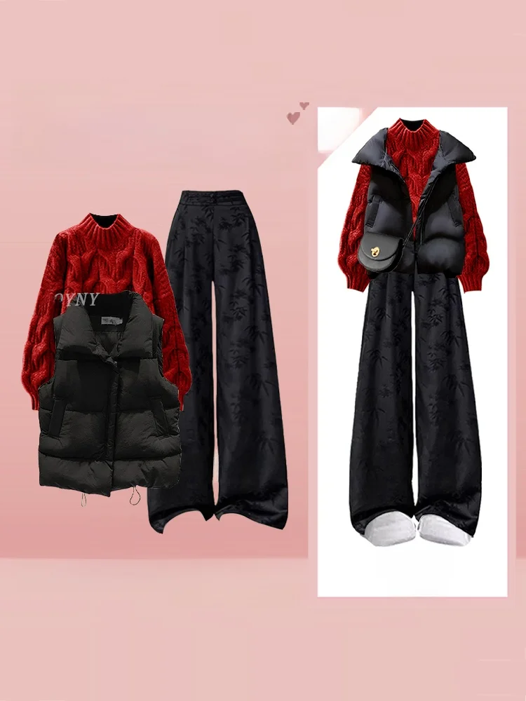 

Новый осенне-зимний вязаный комплект для женщин: повседневный хлопковый жилет и свитер с узором косы, в китайском национальном стиле, свободный крой.