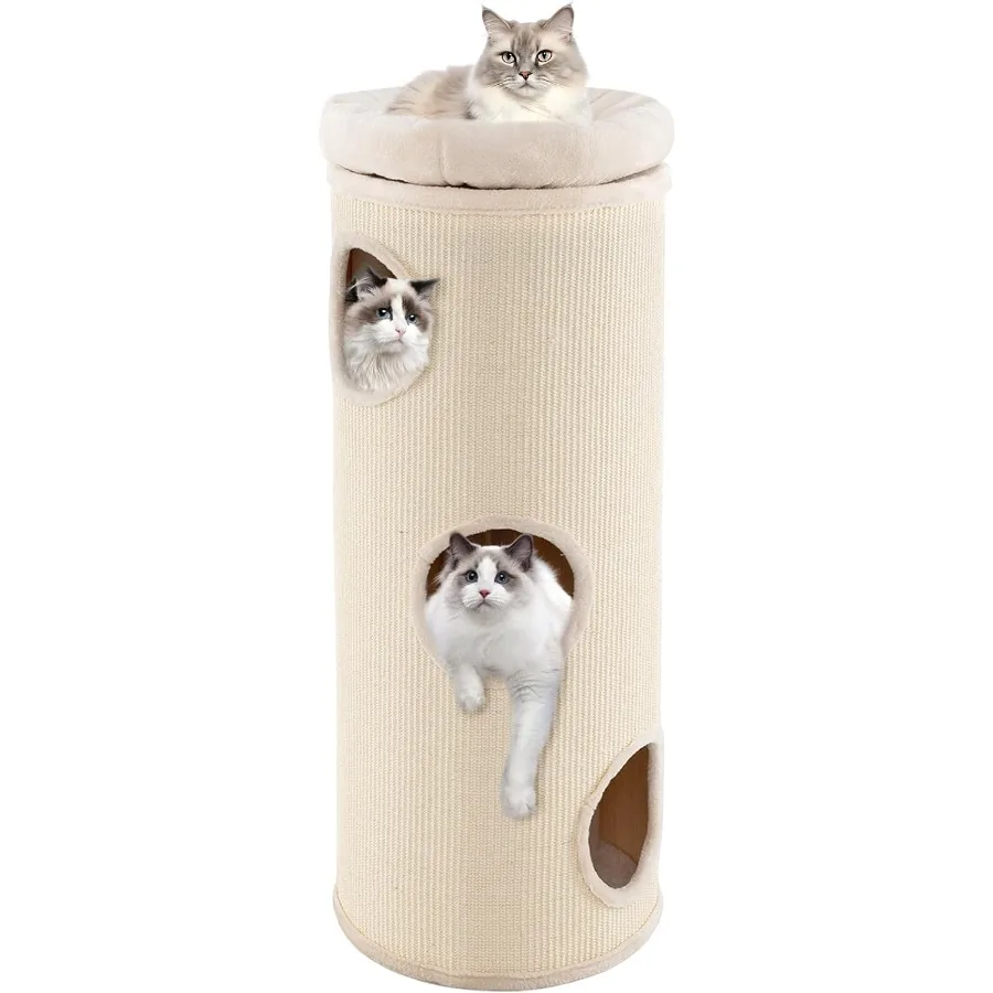 

4-этажный кондован для кошачьего дерева, 49-бочкообразный кошачий домик со съемной сизалевой когтеточкой, 3 скрытия съемной мягкой верхней части, плюш B