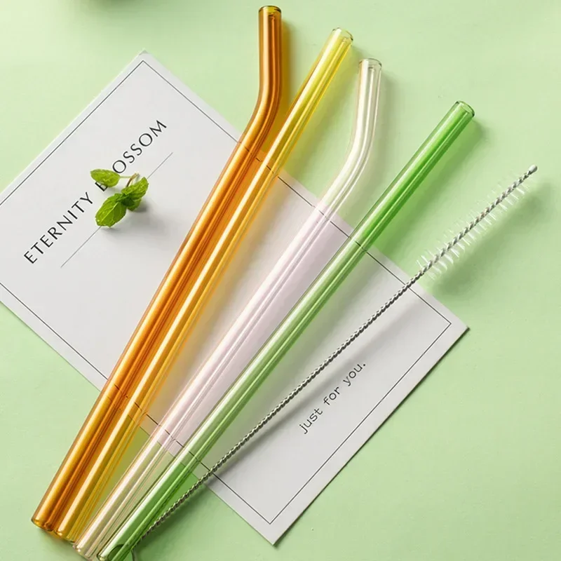 INS Color Thick Glass Straw Transparent Creative Heat Resistant Hhigh Borosilicate Straw Straight Curved Tube