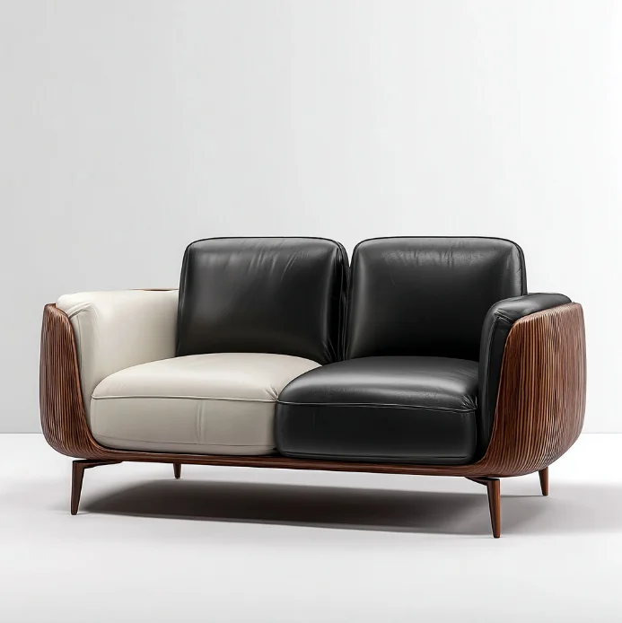 #Living Room Lounge Square Upholstered Fabric Sofa Set With Wooden Leisure Chair 2 Seater For Apartment & Hotel Use