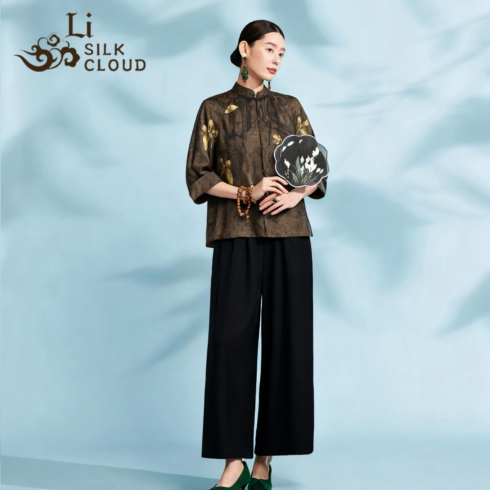 

LI SILK CLOUD Элегантное шелковое осеннее пальто Xiangyunsha — 100% тутовый шелк, китайский воротник-стойка, ветрозащитная элегантная верхняя одежда