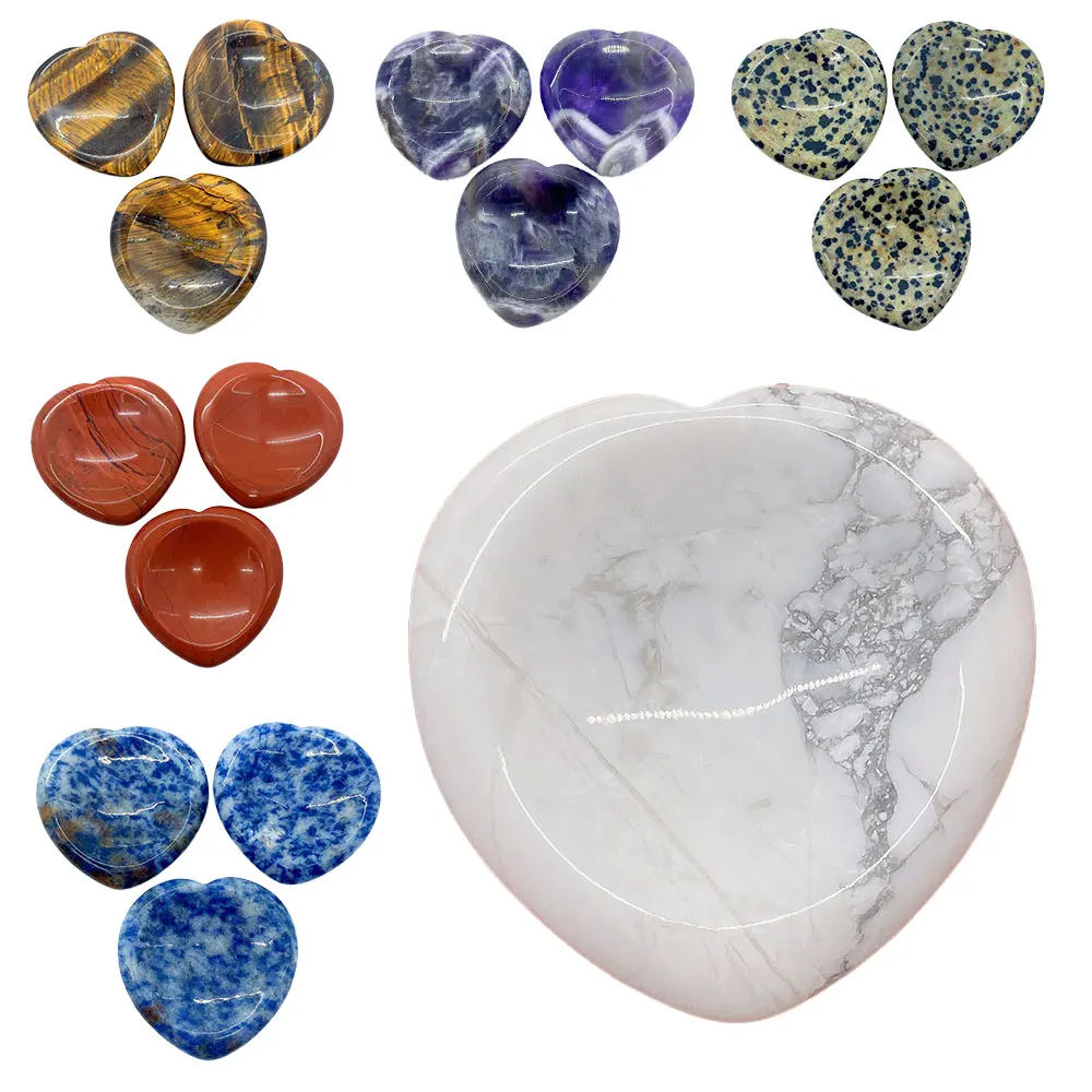 Love-shaped Natural Stone Amethyst Thumb Massager Semi-precious Tiger Eye Stone 40x40x6mm Decompression Artifact Accessories