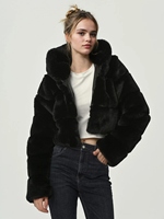 New High Quality Furry Cropped Faux Fur Coats and Jackets Women Fluffy Top Coat With Hooded Winter Fur Jacket Manteau Femme