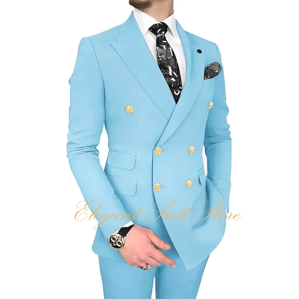 

Fashion Men Suit Slim Fit Double-breasted Blazer 2 Piece Set Jacket Pants Elegant Male Tuxedo Formal Men Suits Outfit