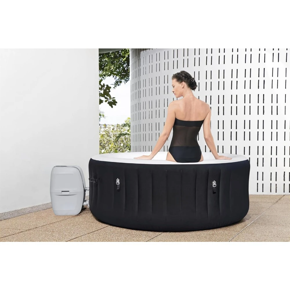 

71” 2-4 Person Inflatable Hot Tub，Leak-Proof PVC Outdoor Spa with 120 Air Jets，Heater Pump and Insulated Cover，Portable Hot Tub