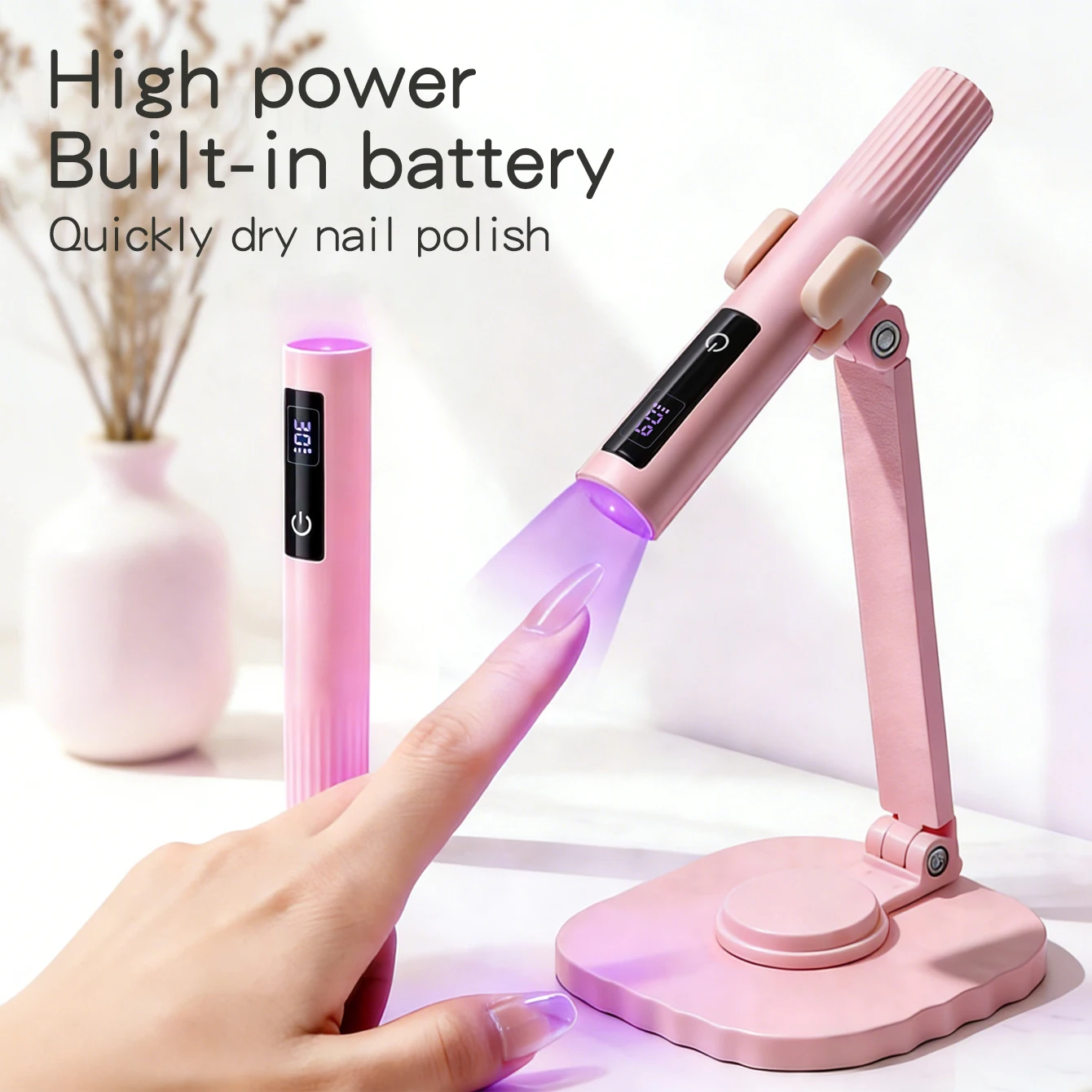 Handheld Nail Lamp Portable UV Gel Nail Lamp 2 Level Timer Settings with Stand Suitable for Gel Nail Polish for Home Use
