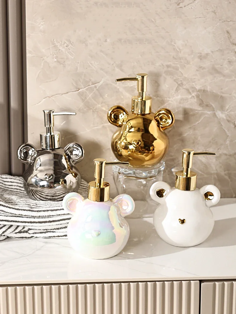 

Simple Ceramic Shower Gel Lotion Bottles Bear Shape Press Type Hand Soap Shampoo Bottle Home Soap Dispenser Bathroom Accessories