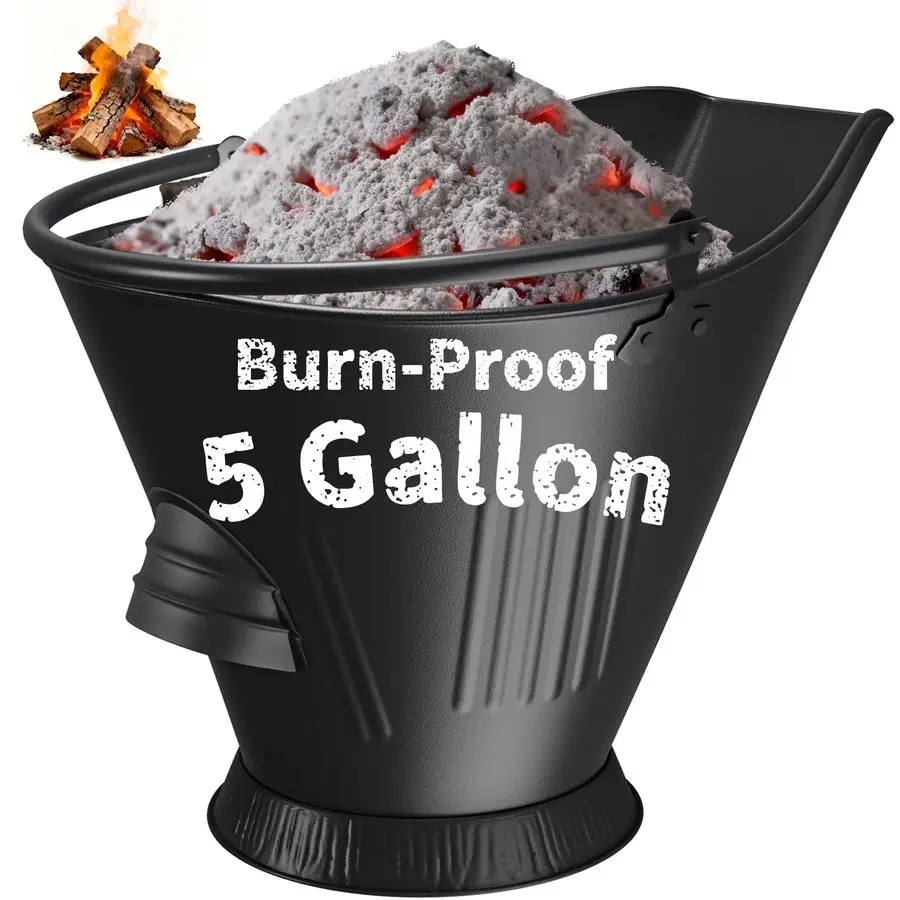 

Металлическое ведро для золы XXL на 5 галлонов для камина, печи на дровах, угольного котла, для горячей золы, для костровища