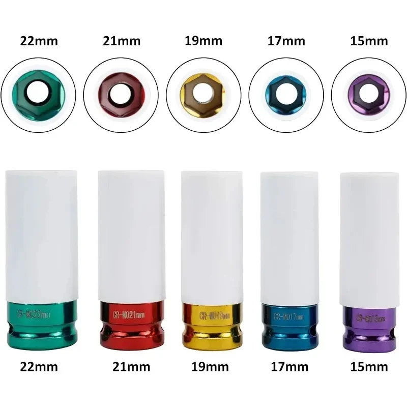 Hex Socket Impact Socket Car Truck Screw Impact Socket Durable 15mm, 17mm, 19mm, 21mm and 22mm Protective Impact Nut Socket Tool