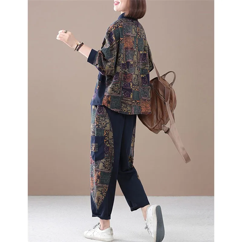 

Весенне-летние женские брюки для отдыха с высокой талией, наряд 2025 года, женский свободный хлопковый льняной комплект из 2 предметов, корейский женский топ с принтом, комплект из двух предметов