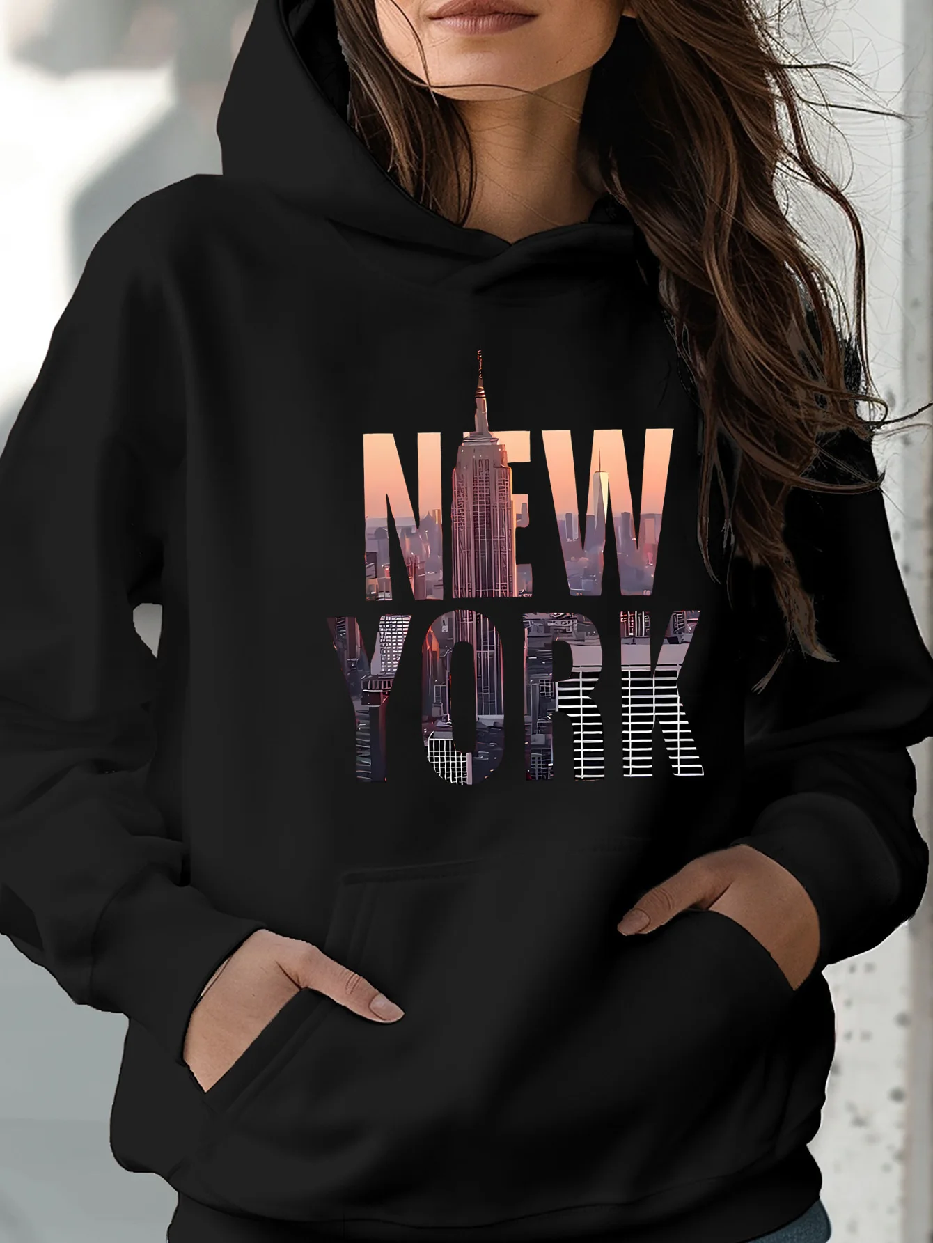 

Women's New York Printing Hoodie Sweatshirt Long Sleeve Sweatshirt Pullover Tops Streetwear Fashion Autumn Winter Clothing