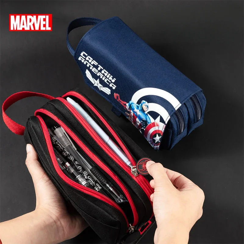 حقيبة أقلام ذات سعة كبيرة من Marvel Spider-Man Captain America، صندوق تخزين أدوات مكتبية للأطفال الخارقين، مقلمة للطلاب