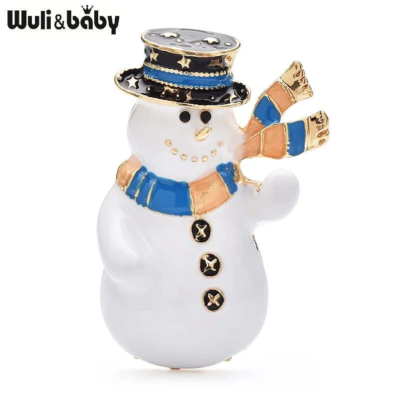 Wuli&baby Lovely Big Wear Scarf Hat Snowman Brooches Pins For Women Enamel Winter-child Figure Party Casual Brooch Pins Gifts