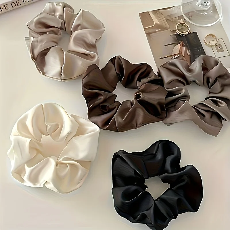 5Pcs High-Elasticity Satin Hairband, Retro and Elegant Hairband in White, Black and Brown, Suitable for Daily Wear and Dates view 3