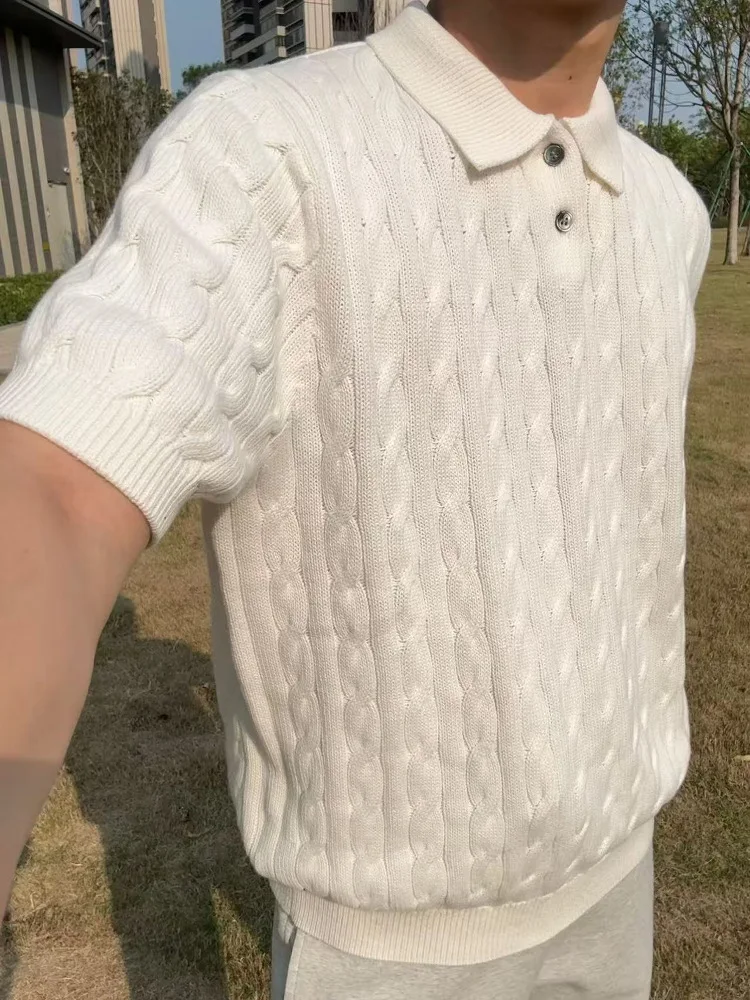 2026-New-Men's-Knitted-Polo-Shirt,-Men's-Short-Sleeve,-Summer-American-Retro-Shirt,-Collar-T-shirt,-High-Grade-shirts-for-men
