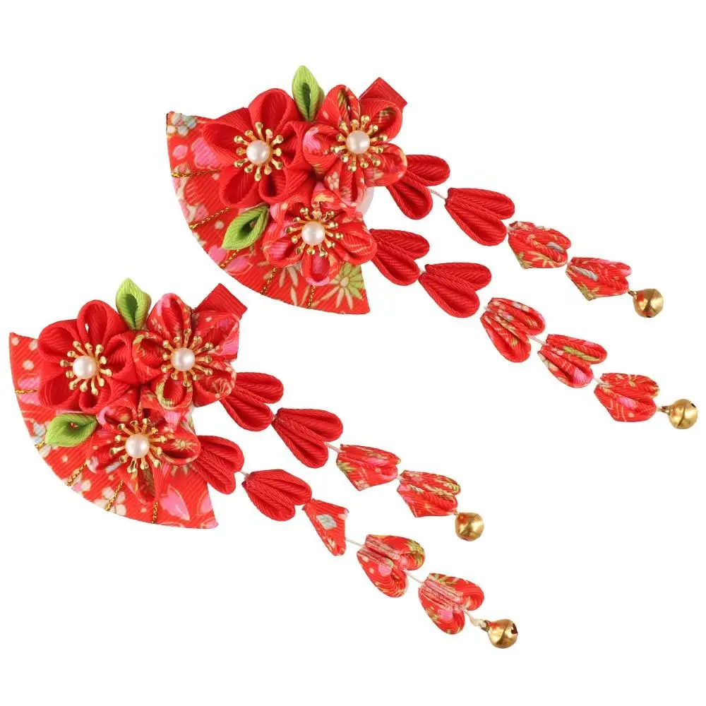 Simple Tassels Tassel Fan Hairpin Flower Cloth Japanese Kimono Headwear Kimono Hair Clip Girl Hair Accessories Children