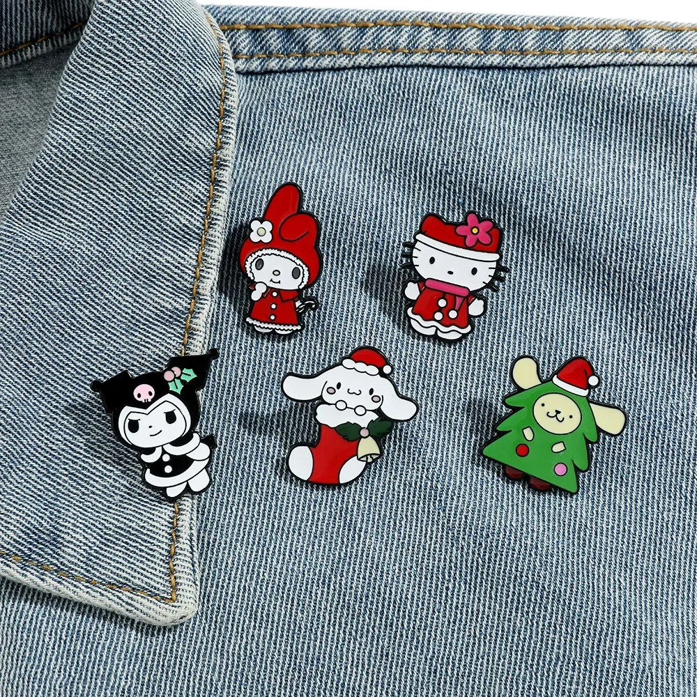 Kawaii Kuromi Christmas Enamel Pins Cinnamon My Melody Anime Lapel Badges Jeans Jacket Brooch Fashion Backpack Accessories Gifts