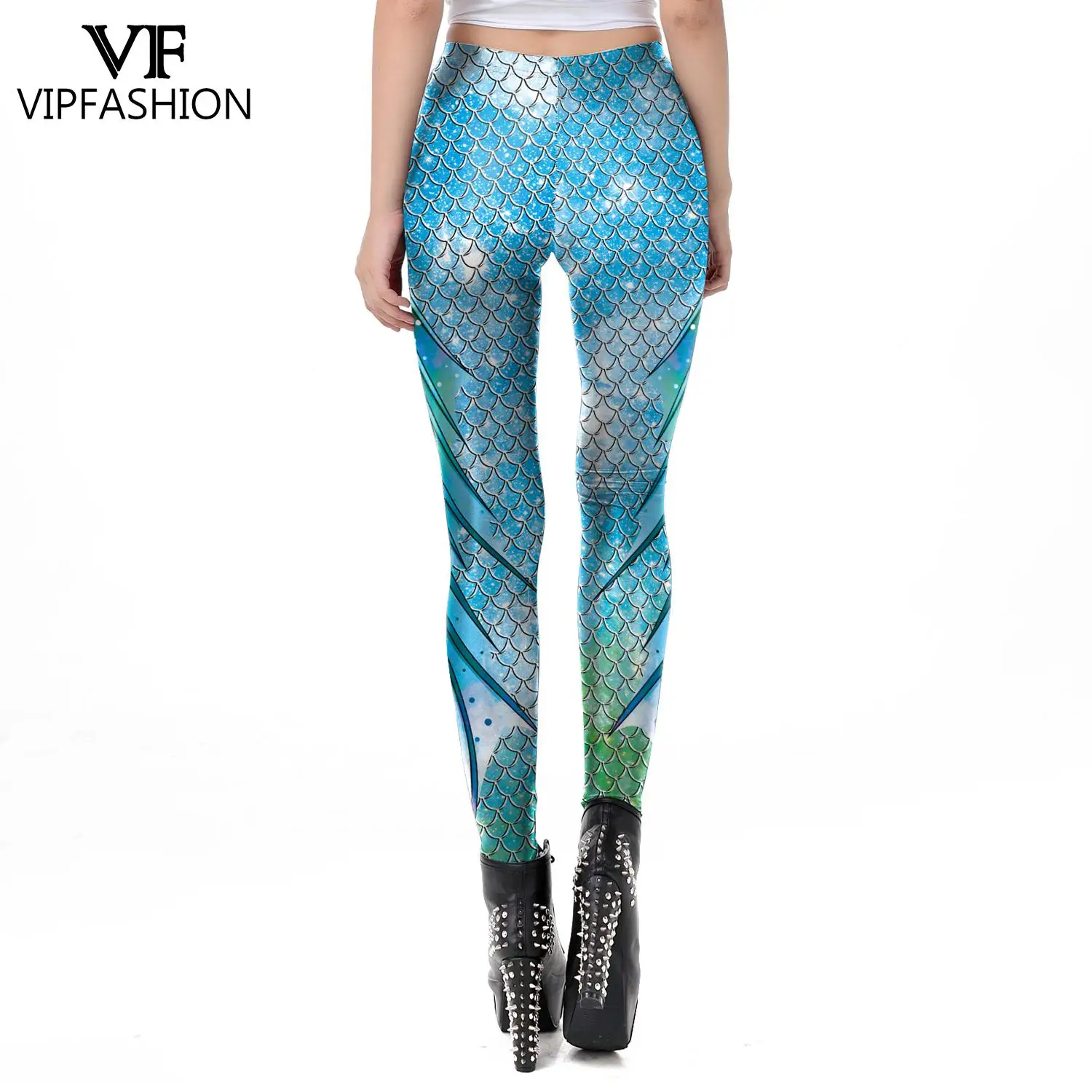 VIP FASHION Leggings for Women Fitness Sport Mermaid with Printed Fish Scales Shiny Leggings Workout Elasticity Lggins