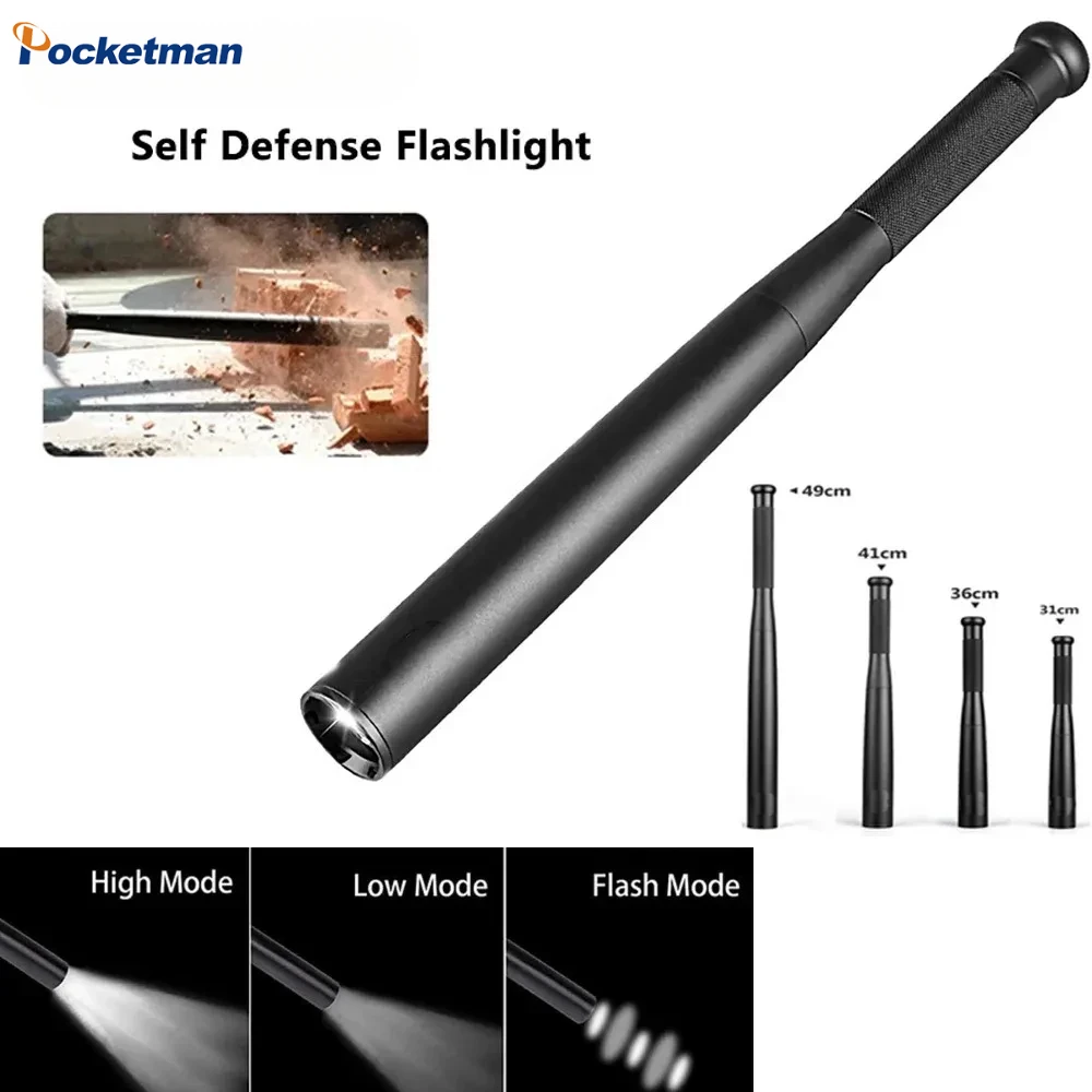 LED Flashlight Waterproof Super Bright Baton Aluminium Alloy Torch Emergency Protection Outdoor Lighting Defensive Baseball Bat