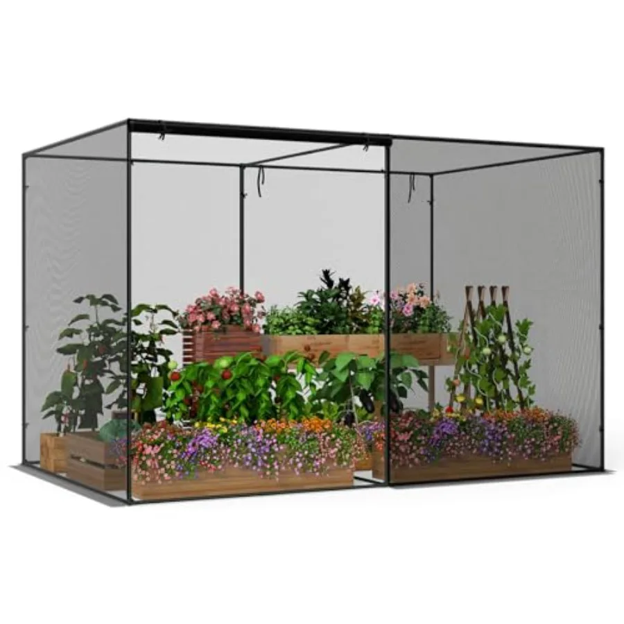 

10x6.5x6.5 FT Crop Cage Plant Protection Tent with Heavy Duty Metal Frame 6 Ground Nails Zippered Door Carrying Bag Plant Netti