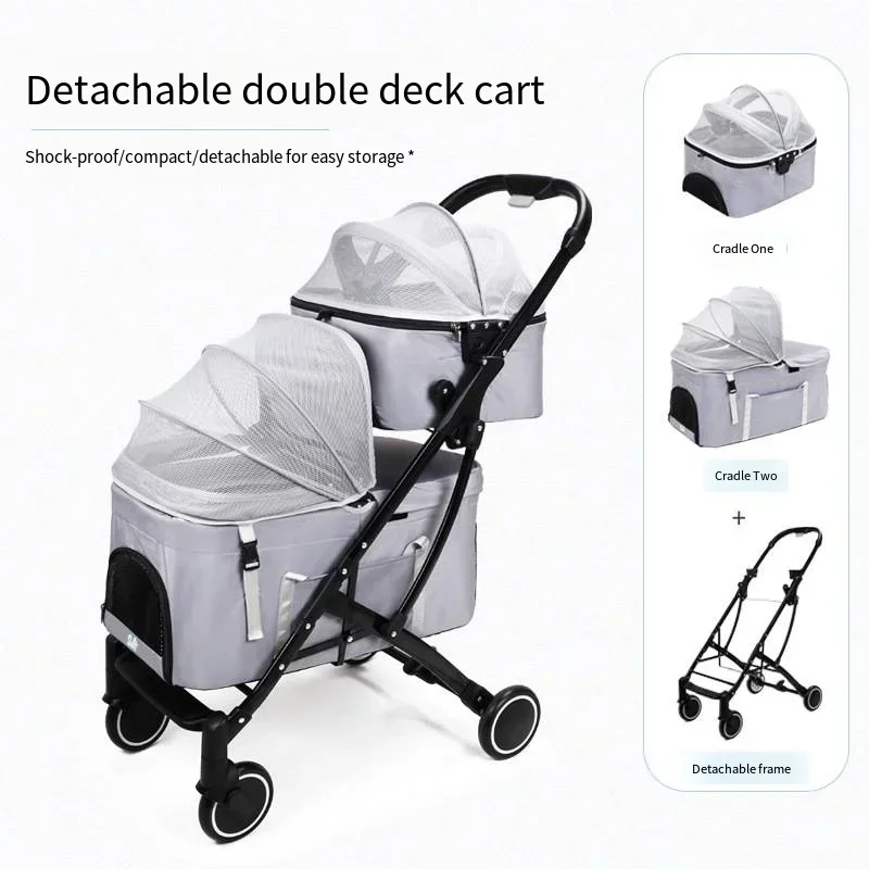 Pet Cart Double-layer Cat Travel Cart Dog Cat Small and Medium-sized Pet Cart Cat and Dog Detachable Two-layer Stroller