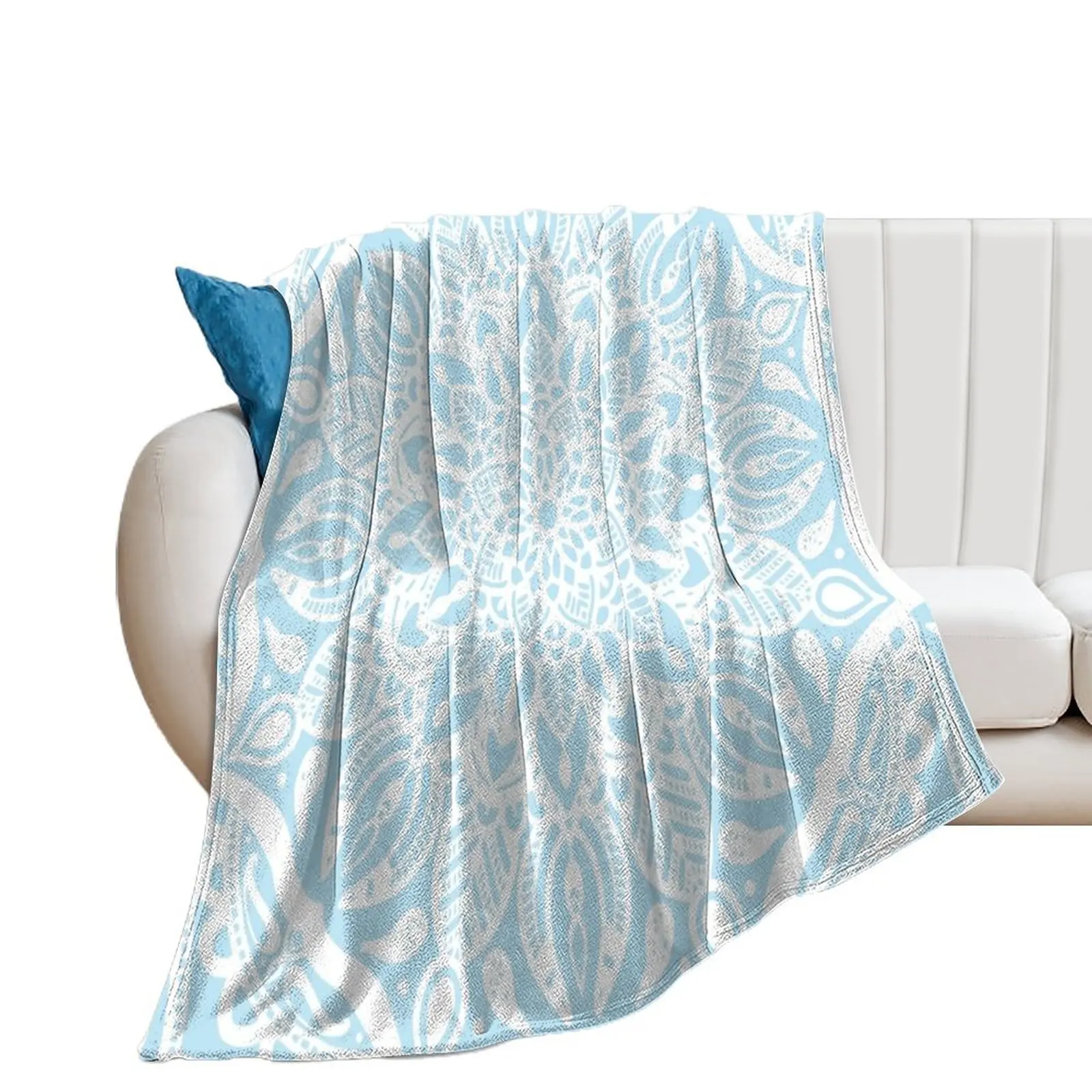 

Pastel Blue and White Mandala Throw Blanket Sleeping Bag Cute Plaid funny gift Blankets