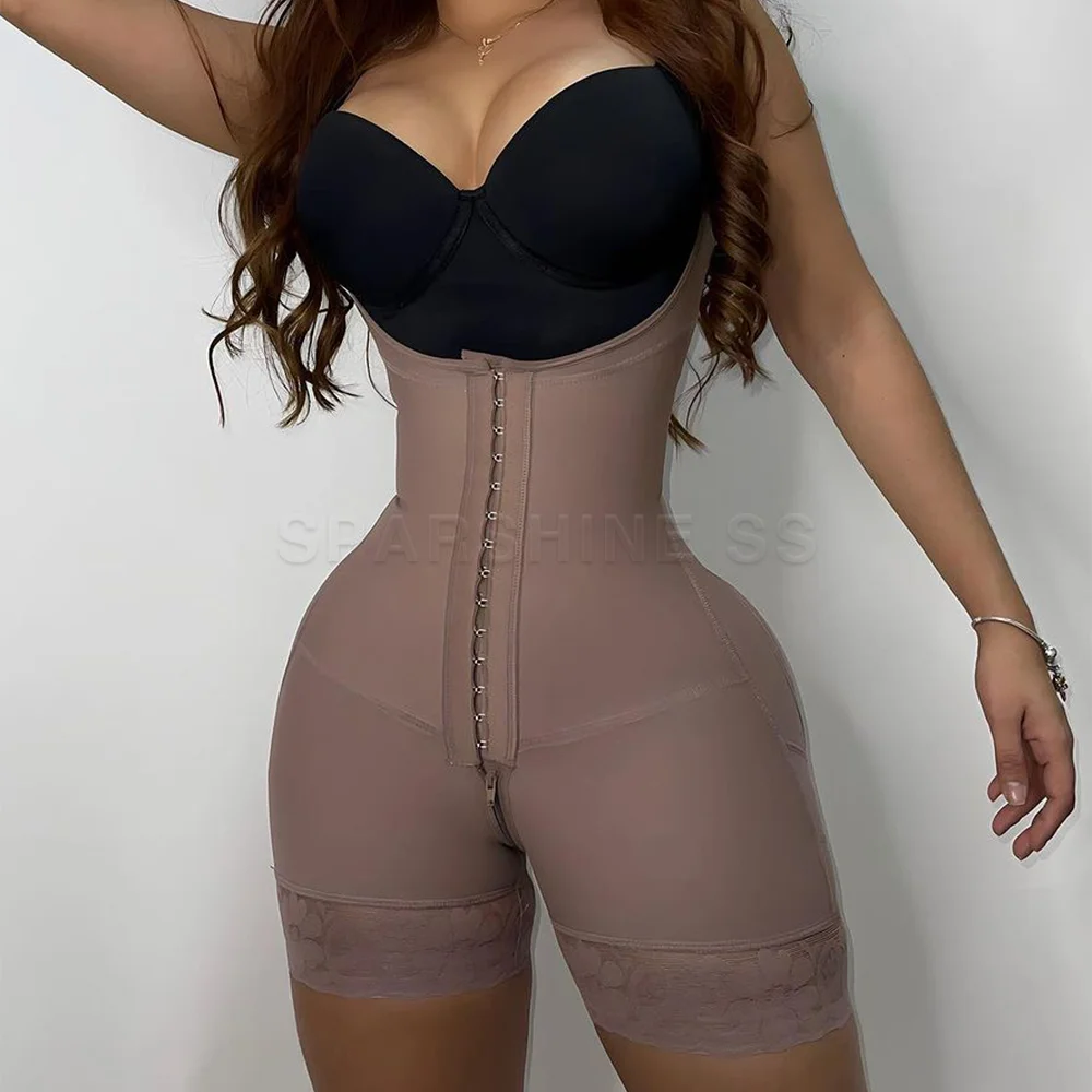 Women's One-Piece Shapewear Bodysuits Open Chest Postpartum Slimming Belly Belt Sheath Hooks Tightening Butt Lifting Corset Faja