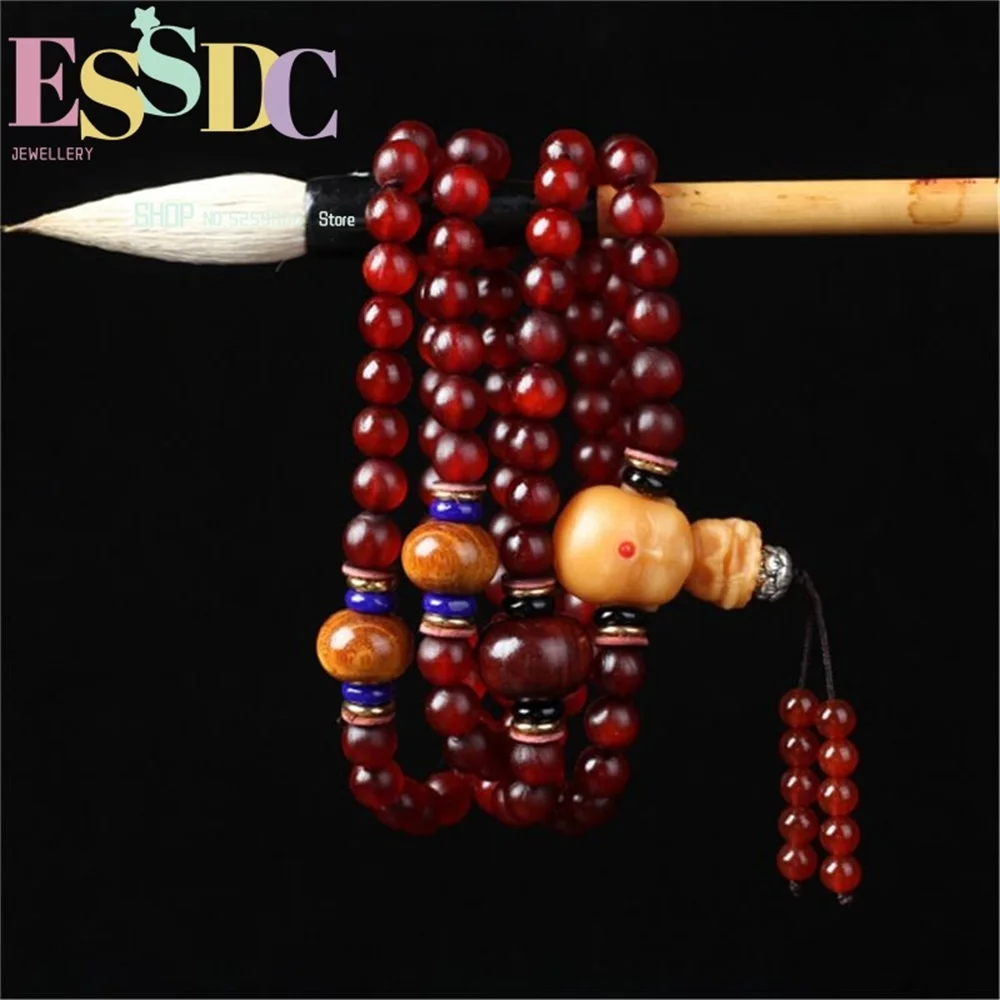 Natural Selected Tibetan Old Sheep Horn 108 Beads Mala Bracelet with Weathered Bodhi Sudhana Long Prayer Yoga Necklace Wholesale