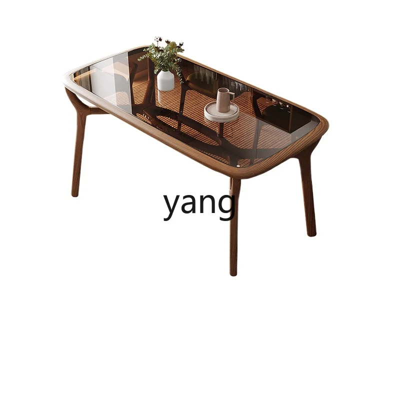 

LTT modern new Chinese solid wood glass dining table household rectangular dining table and chair combination