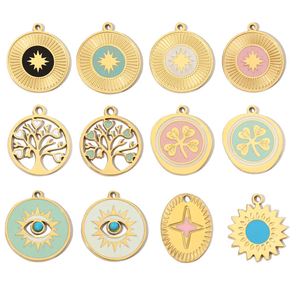 3pcs/Lot Steel 14K Gold Color Enamel Life Tree DIY Earrings Charms Female Star Eye Neaclace Pendant For Jewelry Making