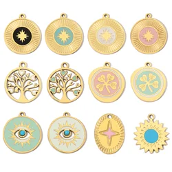 3pcs/Lot Steel 14K Gold Color Enamel Life Tree DIY Earrings Charms Female Star Eye Neaclace Pendant For Jewelry Making