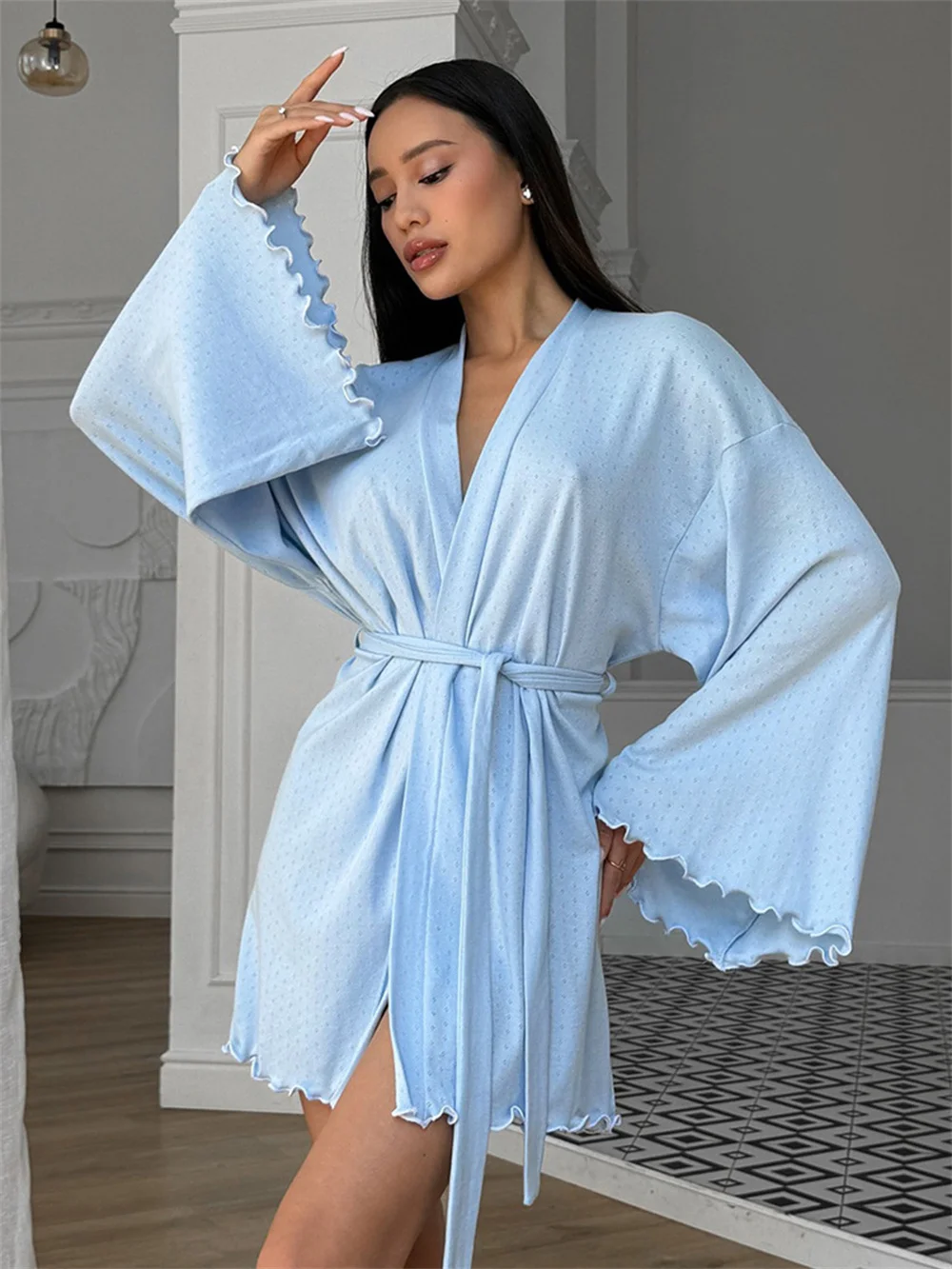 Summer New Style Underwear Shorts Robe 3-piece Set Spring New Knitted Pajamas Comfortable Women's Home Clothes