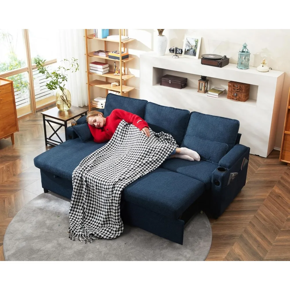 Schlafsofa, ausziehbare 2-in-1-Schlafsofa, Sofas mit Stauraum, USB, Getränkehalter