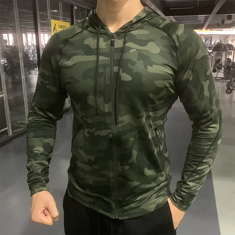 Mens Running Sport Compression Hoodies Outdoor Sun Protection Hooded Jackets Gym Fitness Breathable Shirts Tops Fishing Coats