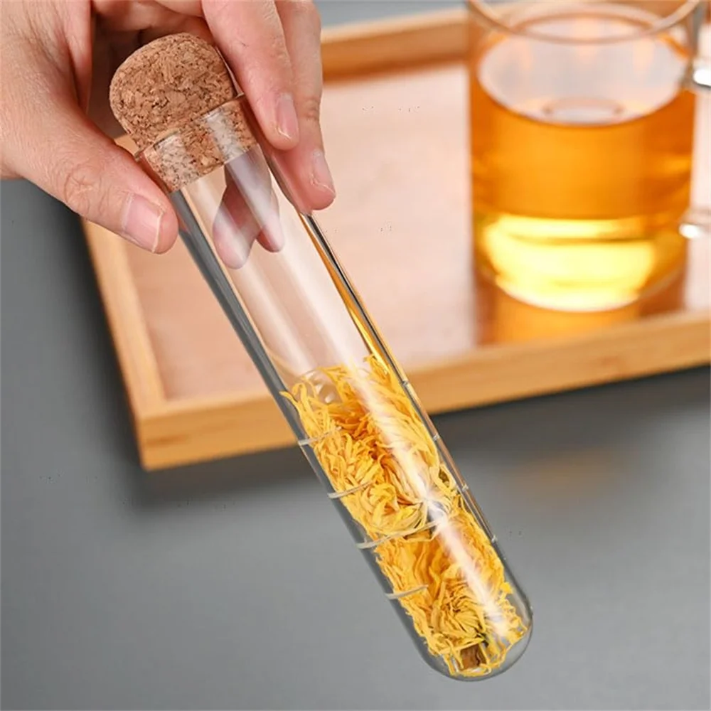 1pc Glass Tea Infuser Glass Test-Tube Tea Maker with Cork Lid Transparent Loose Leaf Steeper Filter with Cork Lid for Tea Cup