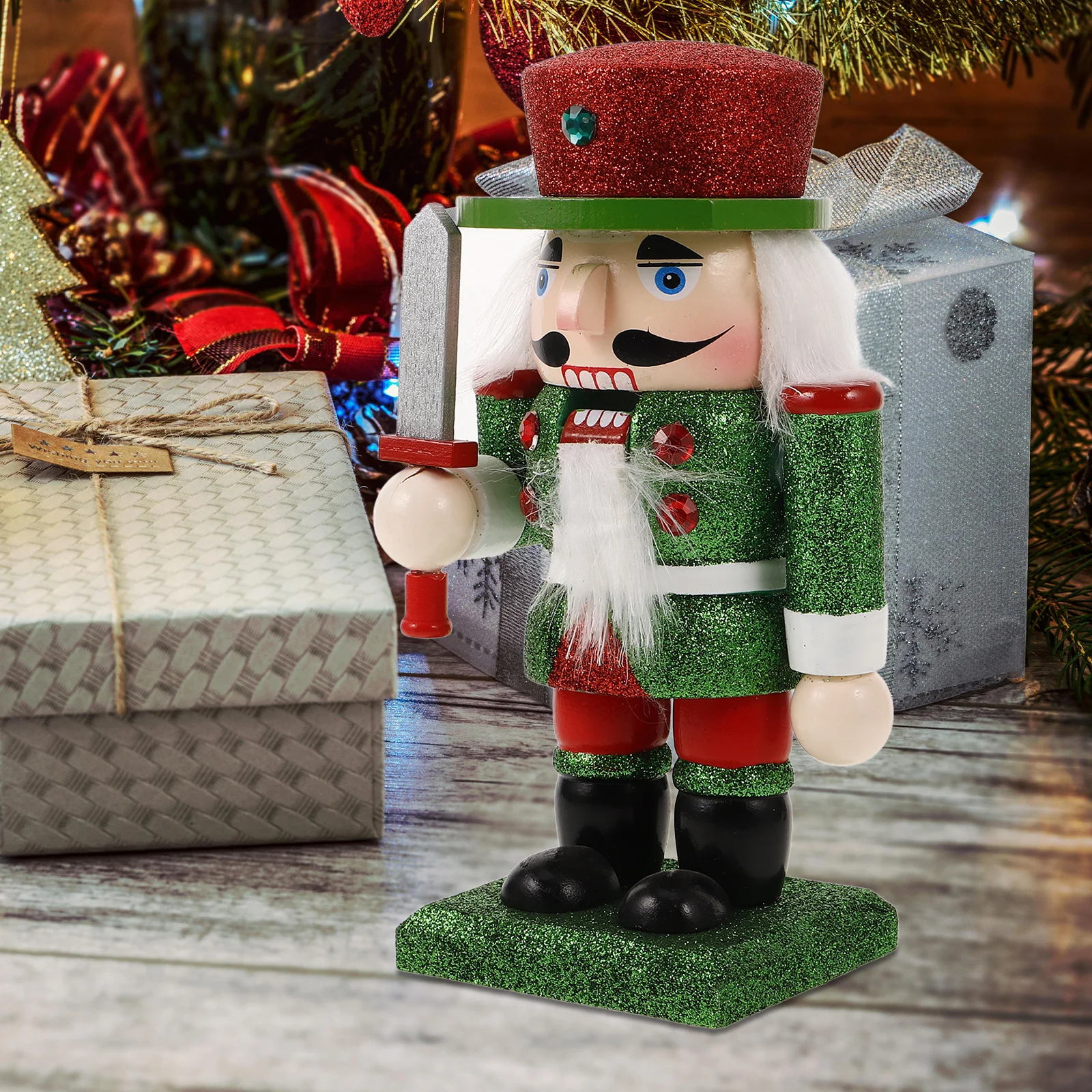 

Vintage Style Wooden Nutcracker Christmas Decor Small Chubby Figure for Festive Shelf Display Holiday Home Ambiance