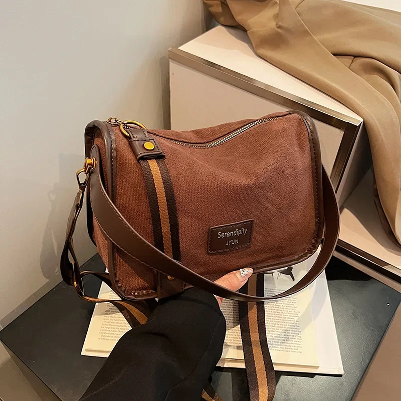 

Suede Vintage Women's Underarm Bag 2025, Wide Strap Spacious Stylish Crossbody for Fall Winter