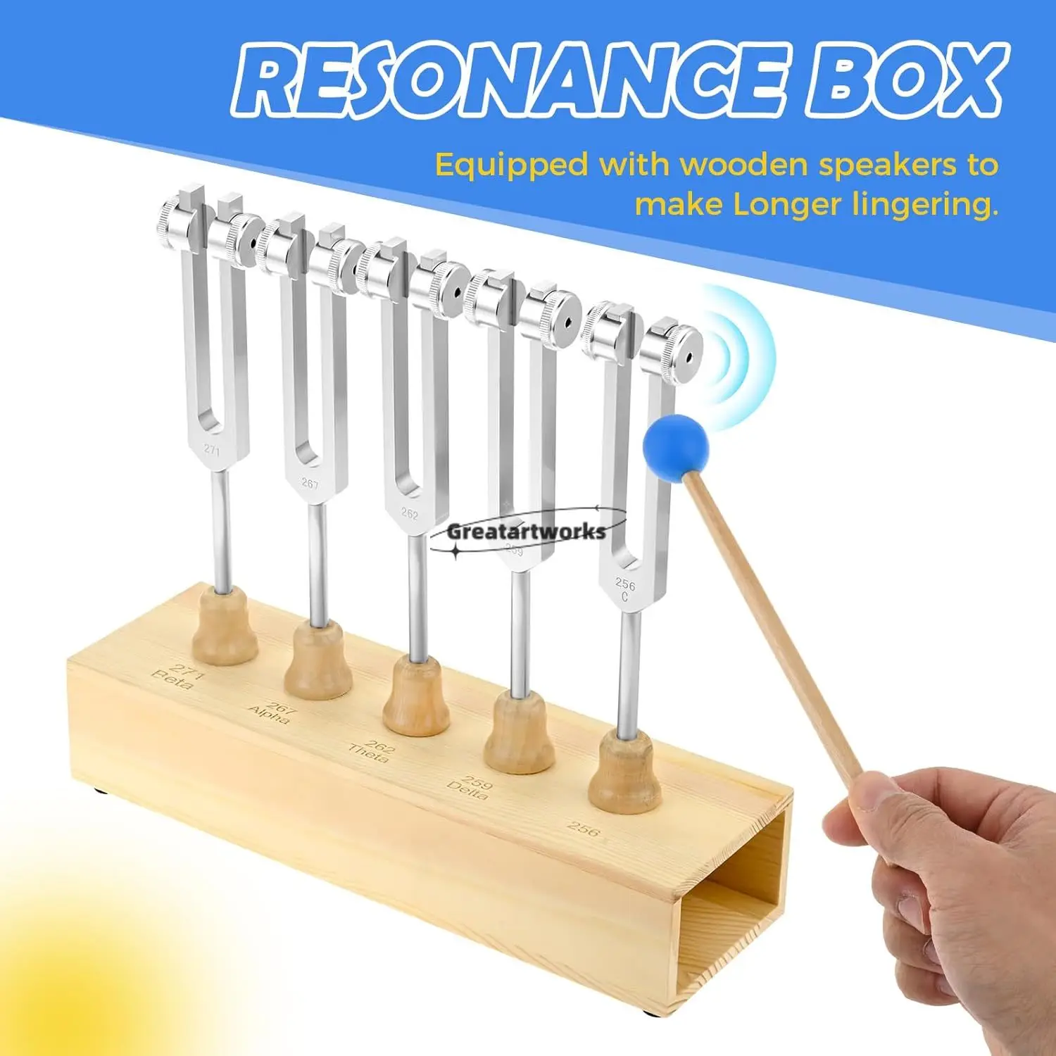 Imagem -03 - Cérebro Tuning Fork Conjunto com Caixa de Voz de Madeira Meditação do Sono Profundo Eeg Delta Theta Alfa Beta 256hz 259 262 267 271hz Pcs