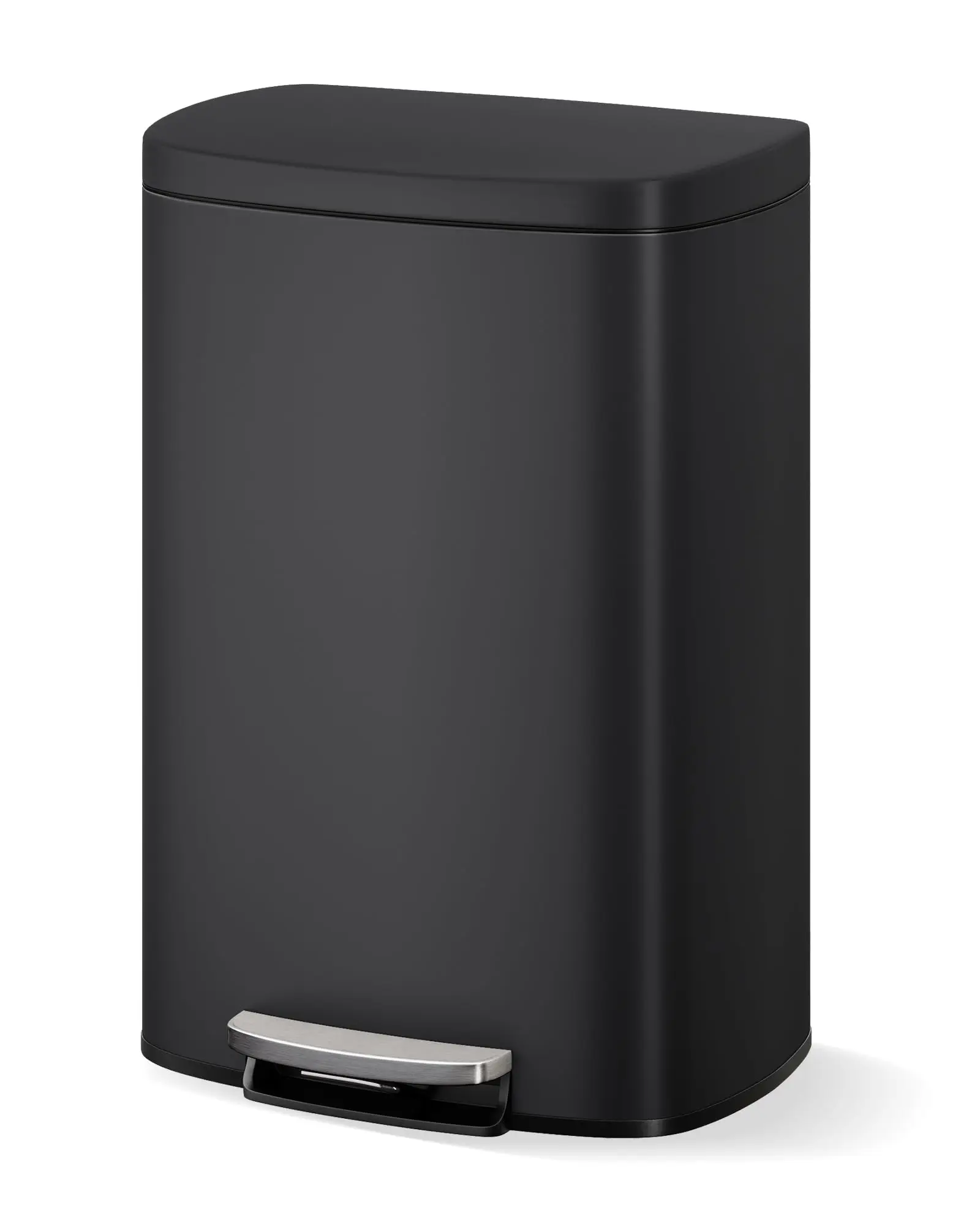 13 Gallon Stainless Steel Kitchen Trash Can with Soft-Close Lid, Step-On Pedal, Removable Inner Bucket & Odor Control – Rustproof Metal Waste Bin