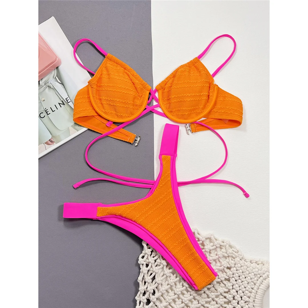 Sexy, mit Bügeln versehener, brasilianischer Bikini, Damen-Badeanzug, zweiteiliges Bikini-Set, Badebekleidung, Badeanzug, Modell V5874. – Detail 10