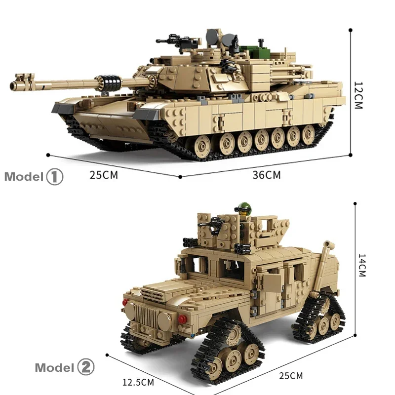 1463PCS 2in1 Military M1A2 Tactical Tank Tracked Hummer Car Building Blocks with 6 Soldier Figure Bricks Toys Gifts For Boy Kids