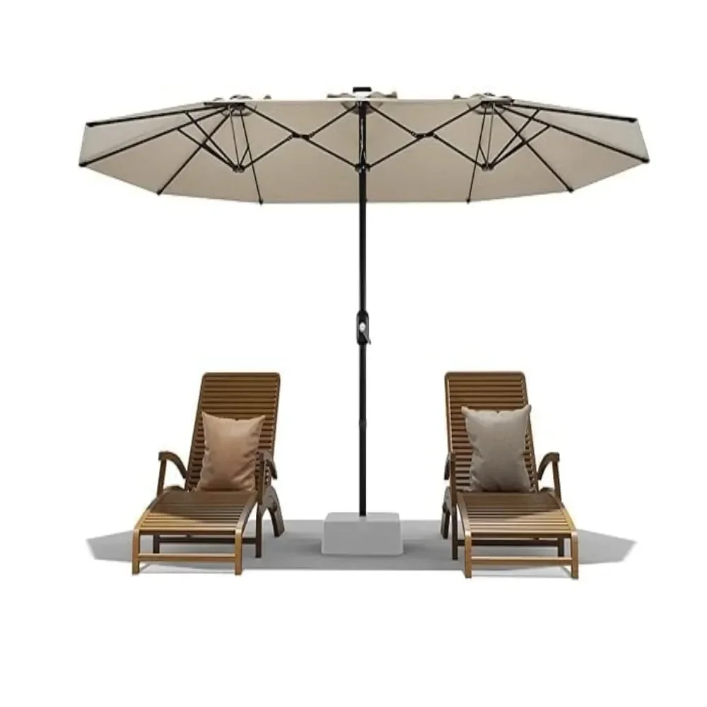 

13 Ft Large Patio Umbrella DoubleSided Rectangular With Crank Handle 12 Durable Ribs For Pool Lawn Garden,Beige