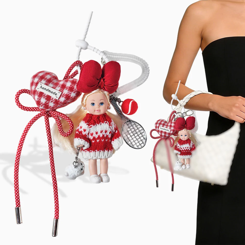 

Sweet Heart-Shaped Bow Decor Babi Doll Keyring Korean Version Exquisite Cute Kelly Doll Bag Decor Pendant Keyring Birthday Gift